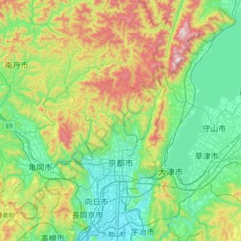Carte topographique Kioto, altitude, relief