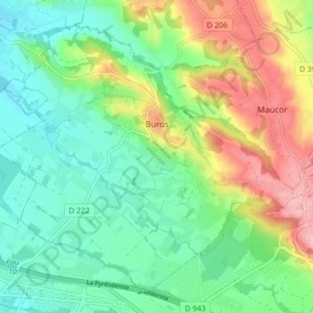 Carte topographique Buros, altitude, relief