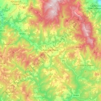 Carte topographique Radda in Chianti, altitude, relief