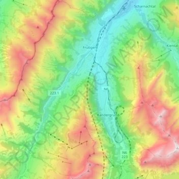 Carte topographique Frutigen, altitude, relief