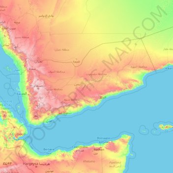 Carte topographique Yémen, altitude, relief