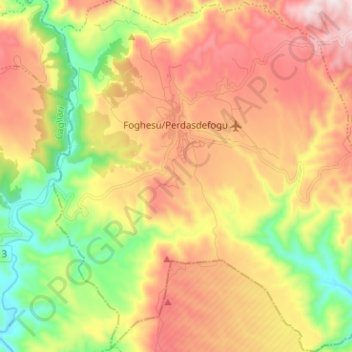 Carte topographique Foghesu/Perdasdefogu, altitude, relief