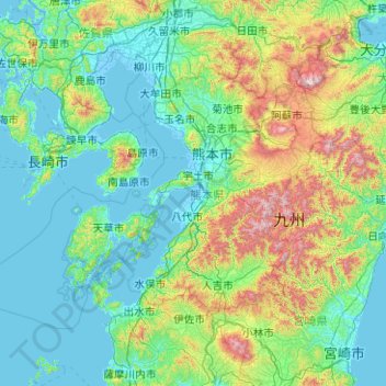 Carte topographique Préfecture de Kumamoto, altitude, relief