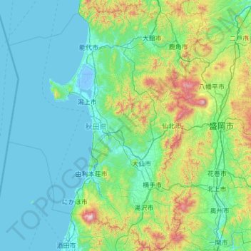 Carte topographique Préfecture d'Akita, altitude, relief