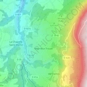 Carte topographique Meyrieux-Trouet, altitude, relief