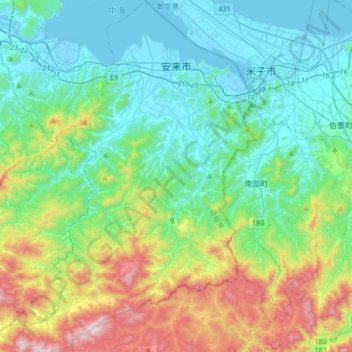 Carte topographique Yasugi, altitude, relief
