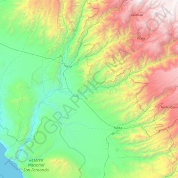 Carte topographique Zona de Reserva Arqueológica de Linhas de Nasca e Geoglifos, altitude, relief