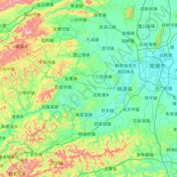 Carte topographique Taoyuan County, altitude, relief