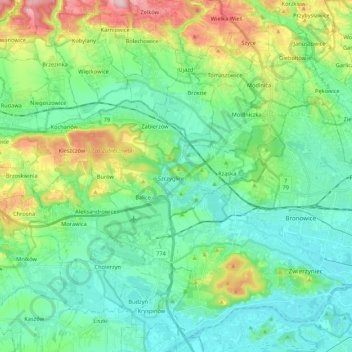 Carte topographique Rudawa, altitude, relief