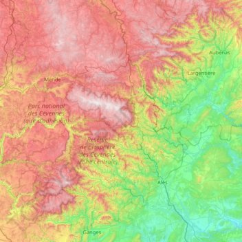 Carte topographique Cevennen, altitude, relief