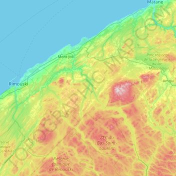 Carte topographique La Mitis, altitude, relief