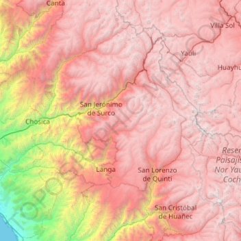 Carte topographique Province of Huarochirí, altitude, relief