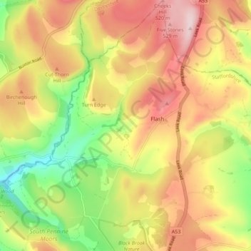 Carte topographique Quarnford, altitude, relief