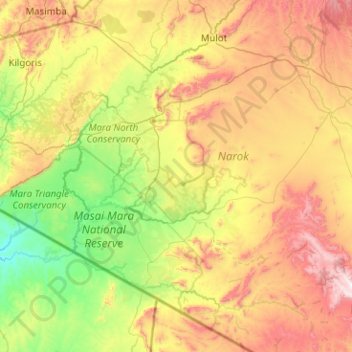 Carte topographique Narok West, altitude, relief