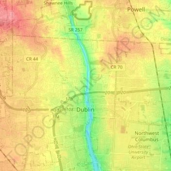 Carte topographique Dublin, altitude, relief