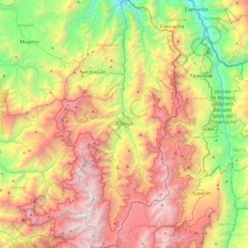 Carte topographique Onzaga, altitude, relief