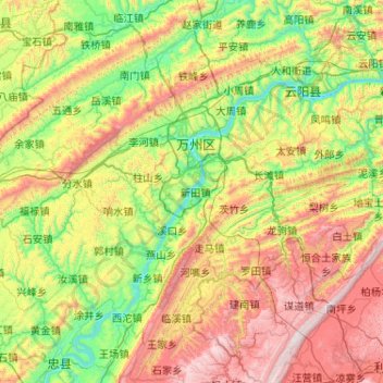Carte topographique Wanzhou, altitude, relief