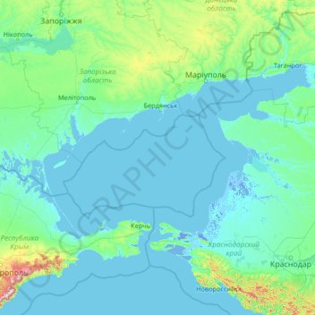 Carte topographique Mer d'Azov, altitude, relief