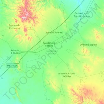 Carte topographique Guadalupe Victoria, altitude, relief