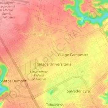 Carte topographique Cidade Universitária, altitude, relief