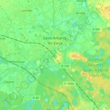 Carte topographique Saint-Amand-les-Eaux, altitude, relief