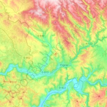 Carte topographique 46100, altitude, relief