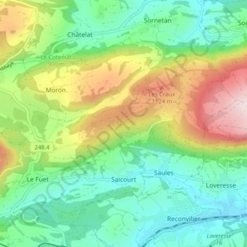 Carte topographique Saicourt, altitude, relief