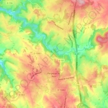 Carte topographique Perpezac-le-Noir, altitude, relief