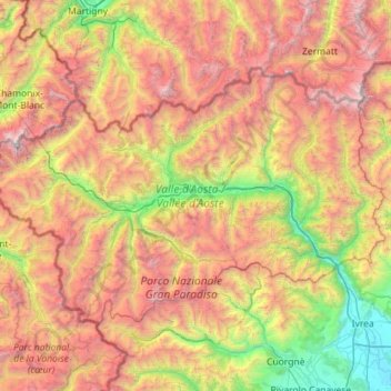 Carte topographique Valle d'Aosta, altitude, relief