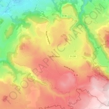 Carte topographique Le Monteil, altitude, relief