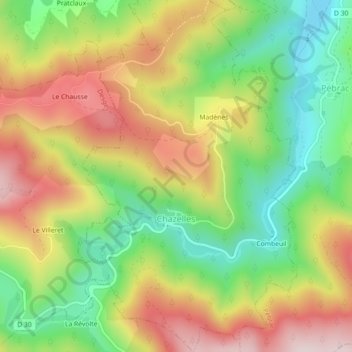 Carte topographique Chazelles, altitude, relief