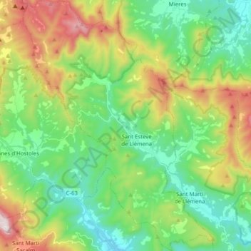Carte topographique Sant Aniol de Finestres, altitude, relief