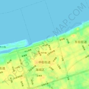 Carte topographique Zhongjie Subdistrict, altitude, relief