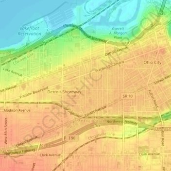 Carte topographique Detroit - Shoreway, altitude, relief