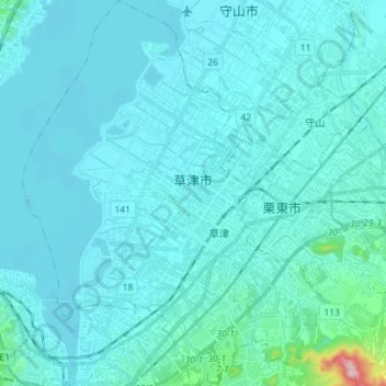 Carte topographique 草津市, altitude, relief