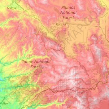 Carte topographique Sierra County, altitude, relief