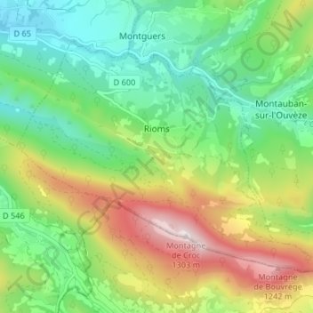 Carte topographique Rioms, altitude, relief