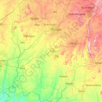 Carte topographique Osun State, altitude, relief