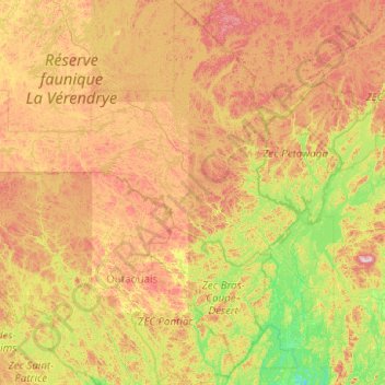Carte topographique Lac-Pythonga, altitude, relief