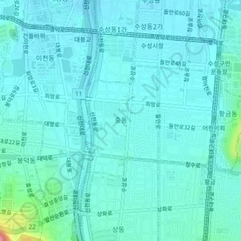 Carte topographique Jung-dong, altitude, relief