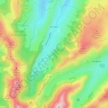 Carte topographique Le Claux, altitude, relief