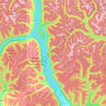 Carte topographique Area A (Wynndel/Crawford Bay/Riondel), altitude, relief