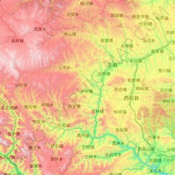 Carte topographique Li County, altitude, relief