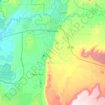 Carte topographique Hurricane, altitude, relief