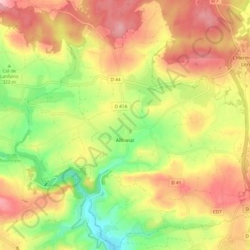 Carte topographique Allineuc, altitude, relief