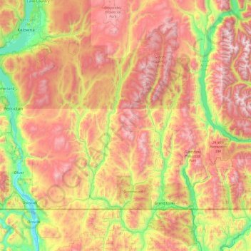 Carte topographique Regional District of Kootenay Boundary, altitude, relief