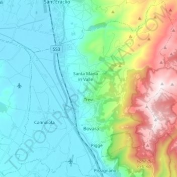Carte topographique Trevi, altitude, relief