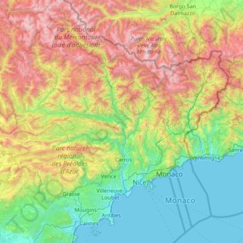 Carte topographique Alpes-Maritimes, altitude, relief