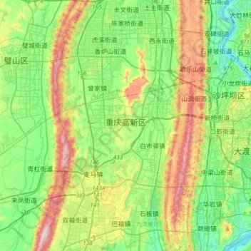 Carte topographique Chongqing High-tech Zone, altitude, relief