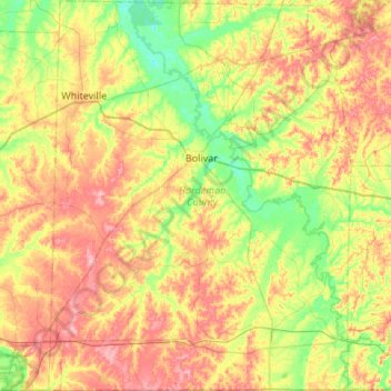 Carte topographique Hardeman County, altitude, relief